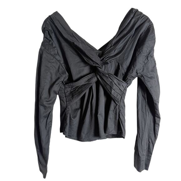 Moussy Black Twisted Button Front Long Sleeve Poplin Top Size Small - Picture 1 of 10